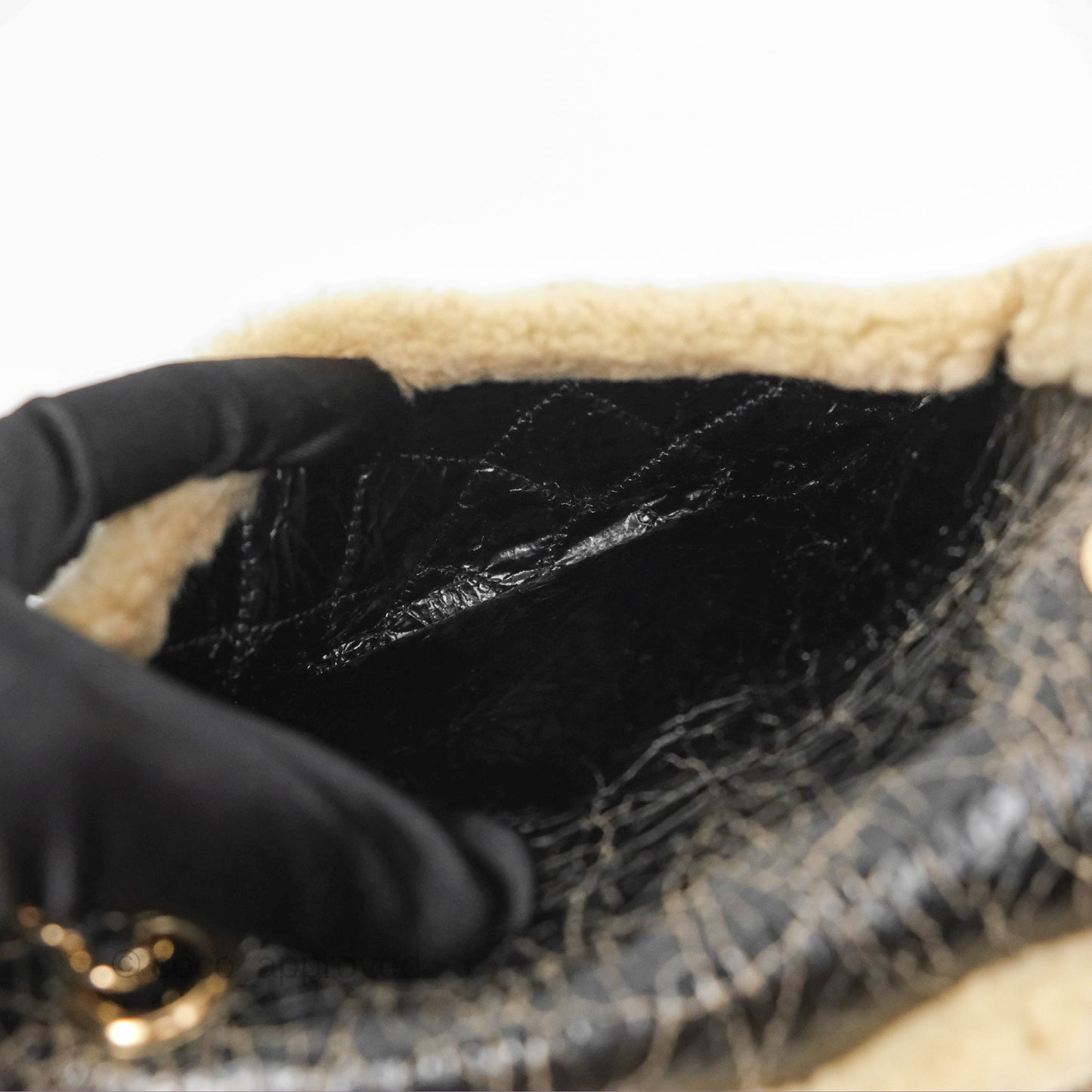 Chanel Mania CC Shearling Flap Bag Black Crumpled Glazed Sheepskin