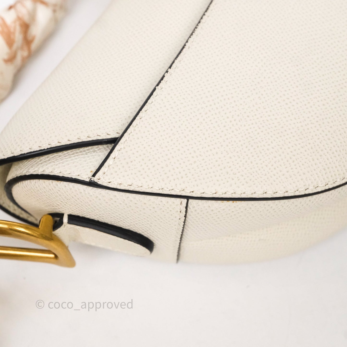 Christian Dior Saddle Bag White Grained Calfskin Gold Hardware