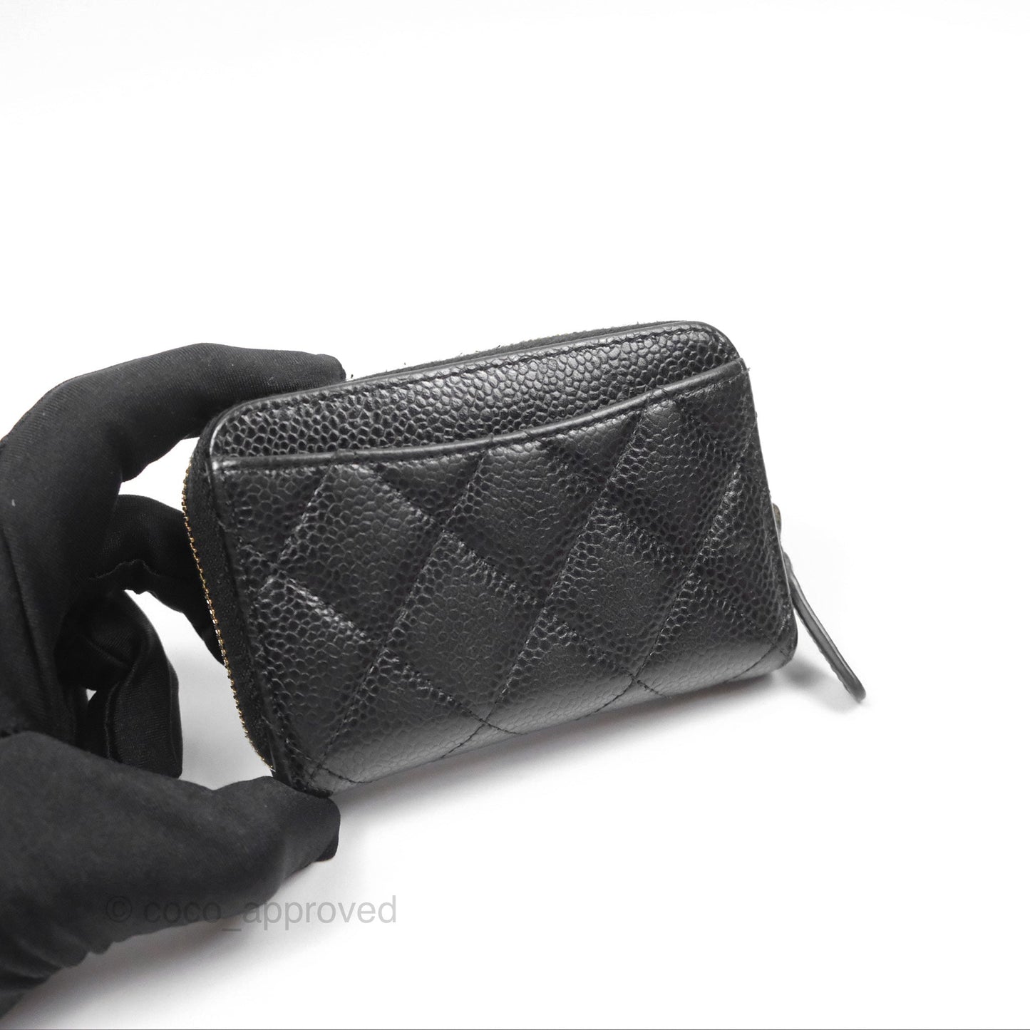 Chanel Classic Zipped Coin Purse Black Caviar Gold Hardware