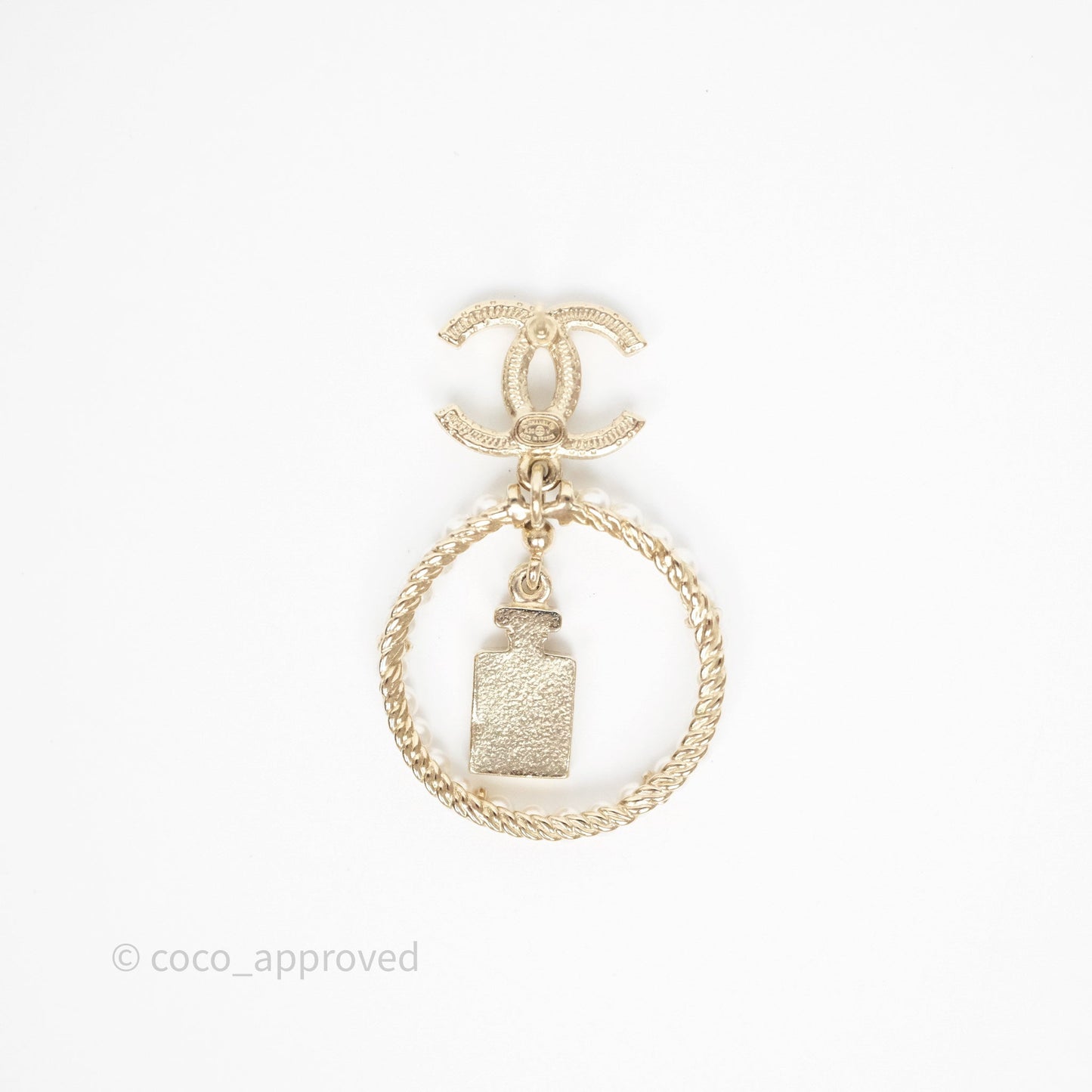 Chanel Crystals CC Drop Pearl Round No5 Perfume Bottle Earrings 20V