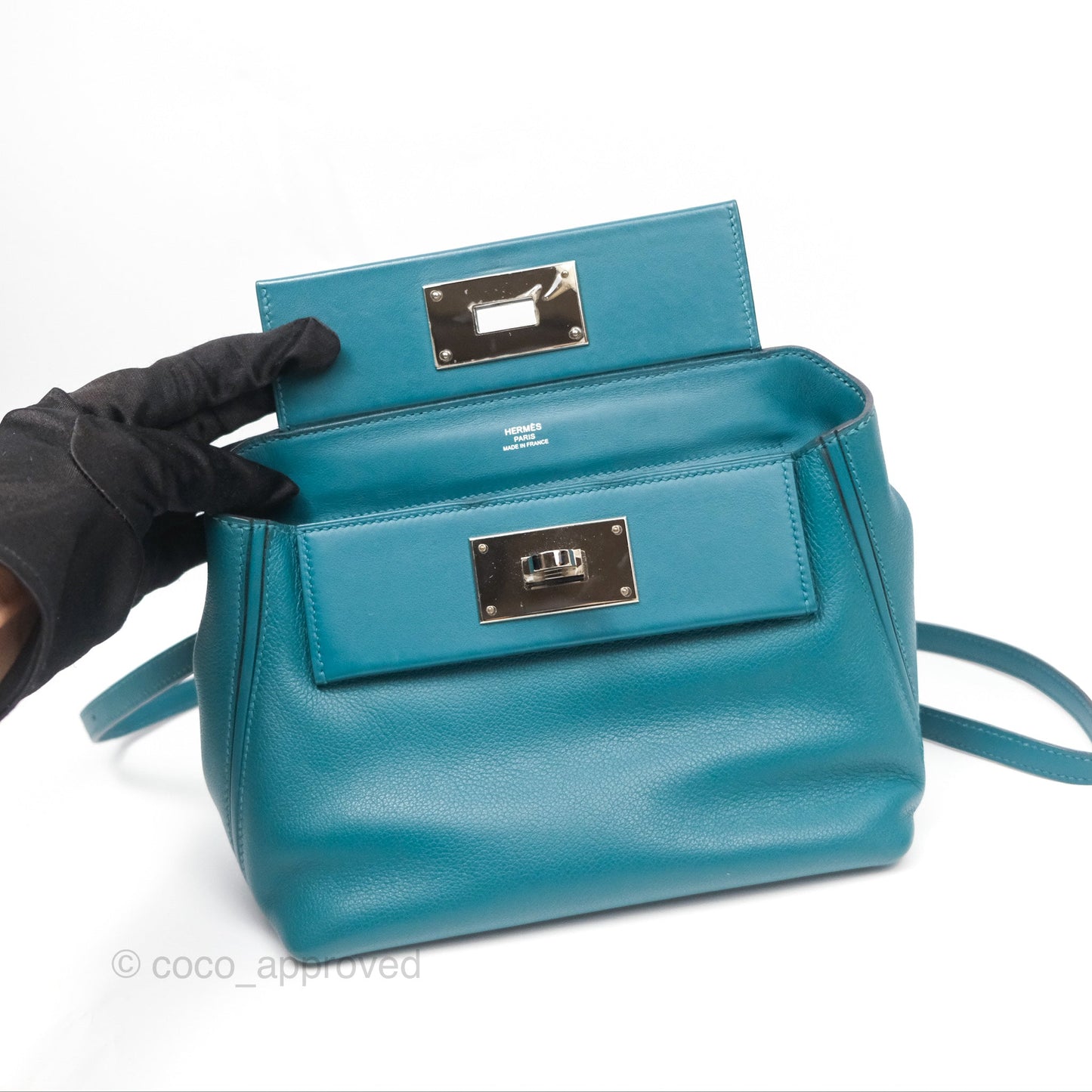 Hermès 24/24 21 Mini Vert Bosphore Evercolor Swift Palladium Hardware