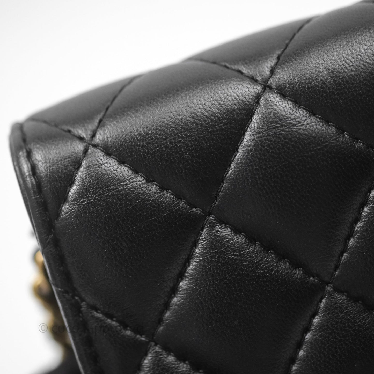 Chanel Quilted Pearl Crush Wallet on Chain WOC Black Lambskin Aged Gold Hardware