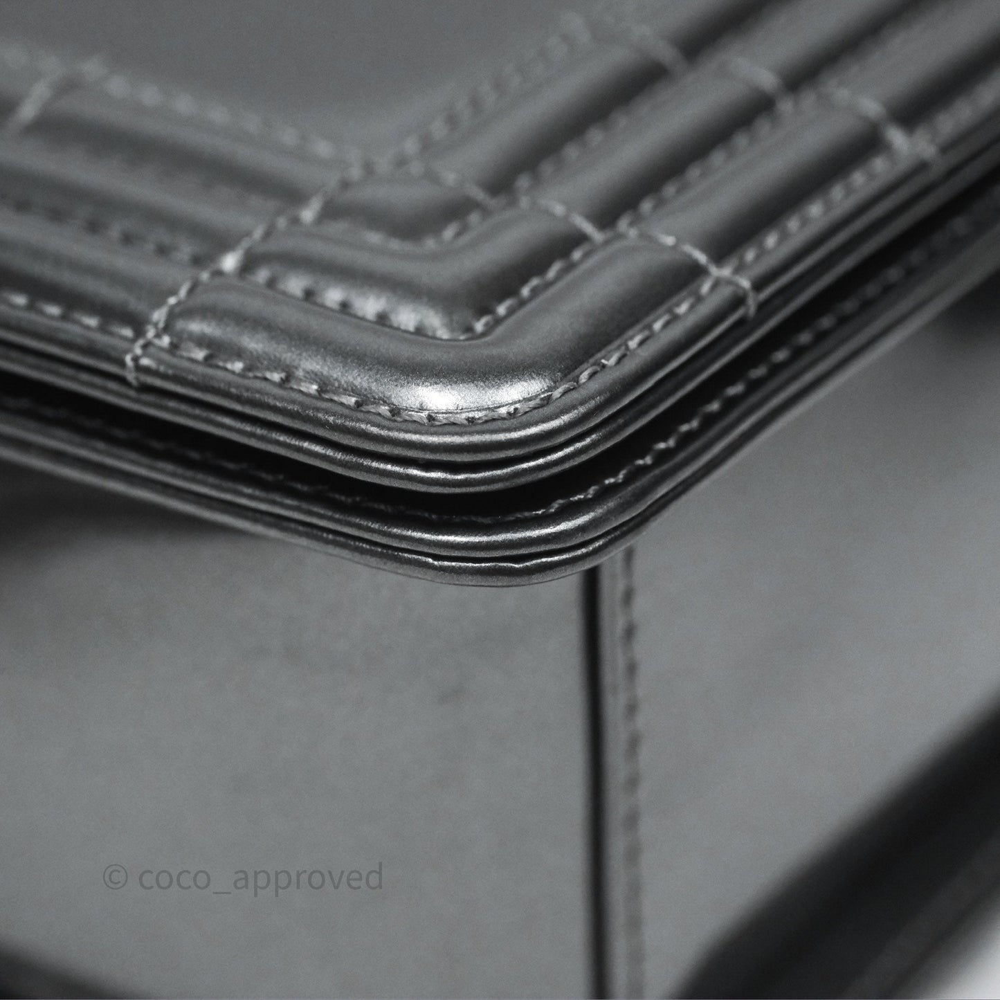Chanel Medium Boy Metallic Dark Grey Iridescent Glazed Calfskin Ruthenium Hardware