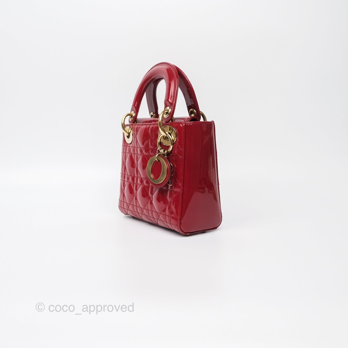 Christian Dior Mini Lady Dior Red Patent Cannage Gold Hardware
