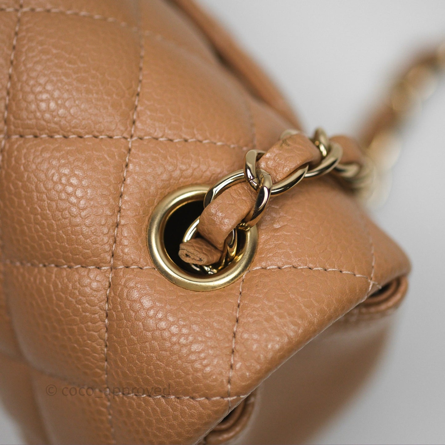 Chanel Mini Rectangular Quilted Dark Beige Caviar Gold Hardware