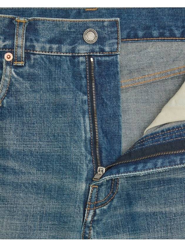 Luxury Saint Laurent Logo Patch High Waist Jeans Blue