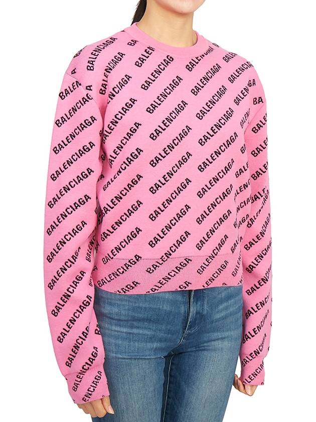 Luxury Balenciaga Mini All-Over Logo Knit Top Pink