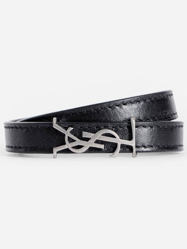 Luxury Saint Laurent Opyum Silver Double Wrap Bracelet Black