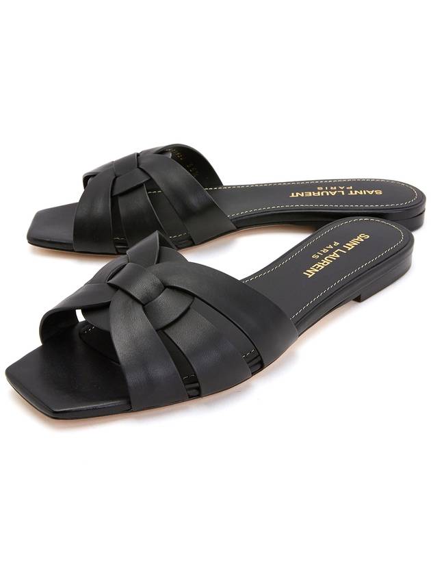 Luxury Saint Laurent Tribute Smooth Leather Flat Mules Black