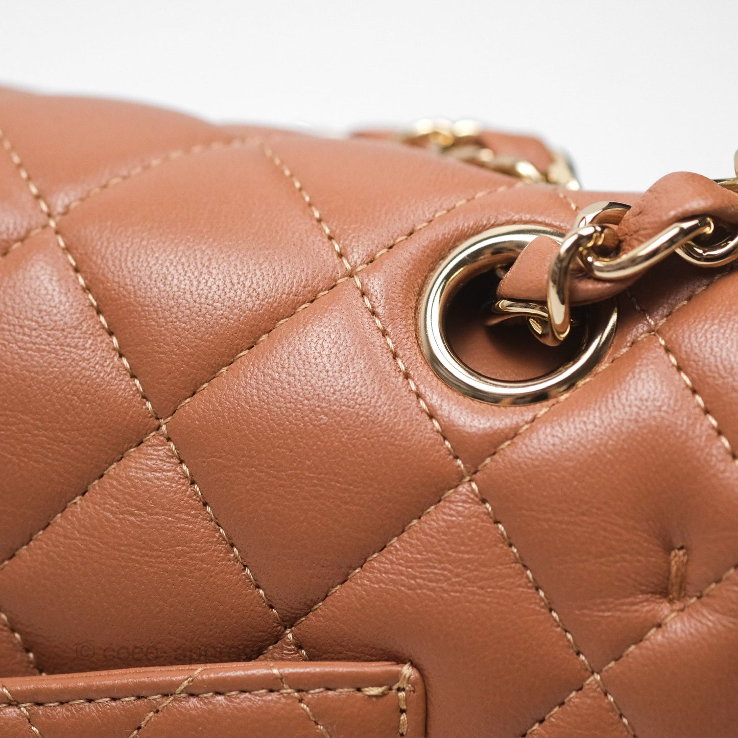 Chanel Small Classic Quilted Flap Dark Beige Caramel Lambskin Gold Hardware