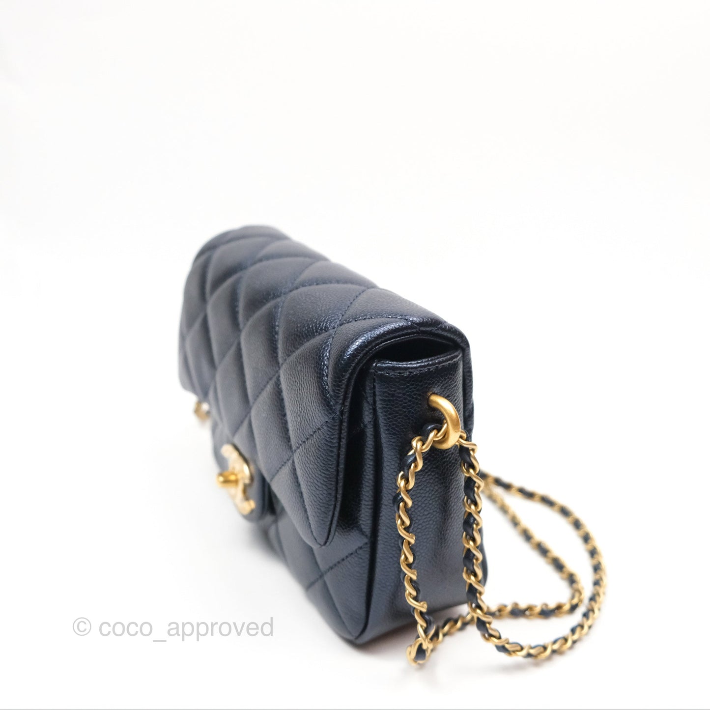 Chanel Quilted My Perfect Mini Iridescent Navy Caviar Aged Gold Hardware 21K