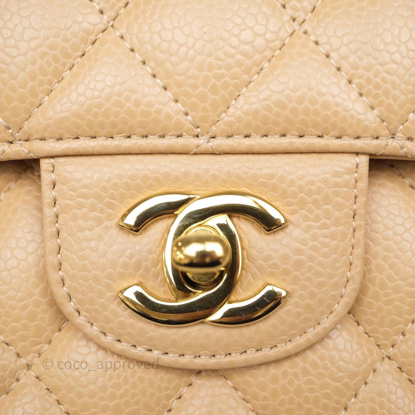 Chanel Small Classic Flap Quilted Beige Caviar Gold Hardware