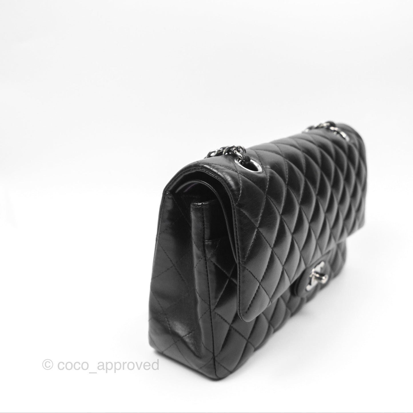 Chanel Classic M/L Medium Flap Quilted Black Lambskin Silver Hardware