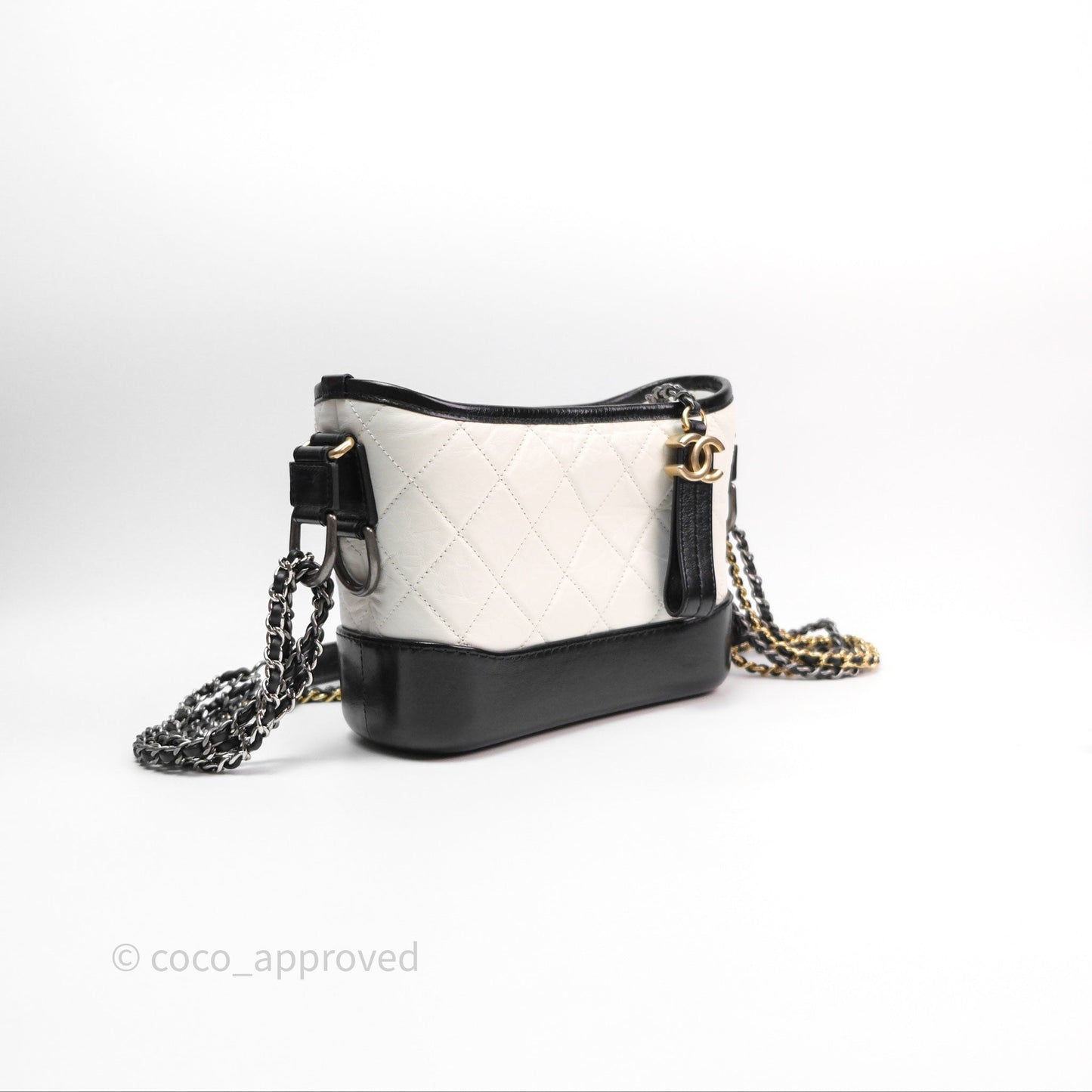 Chanel Small Gabrielle Hobo Quilted Black White Aged Calfskin