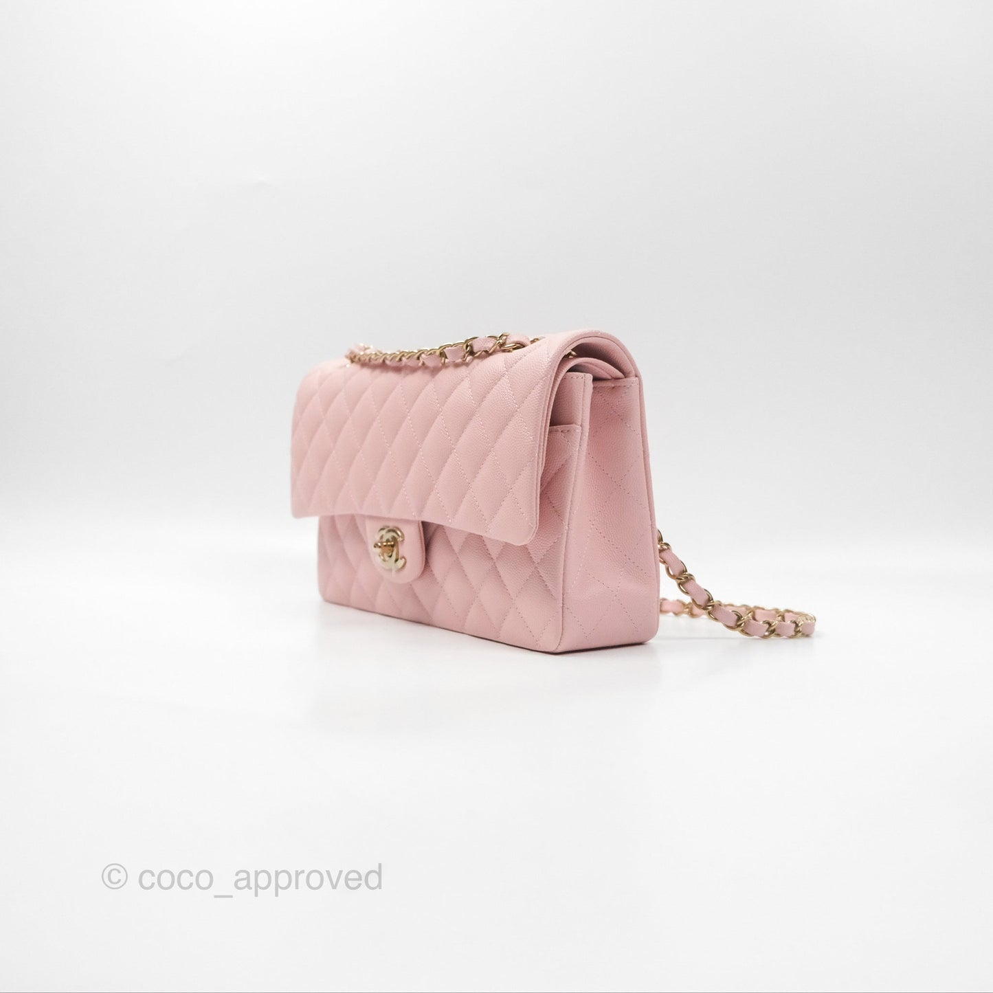 Chanel Medium Classic Flap Quilted Pink Caviar Gold Hardware