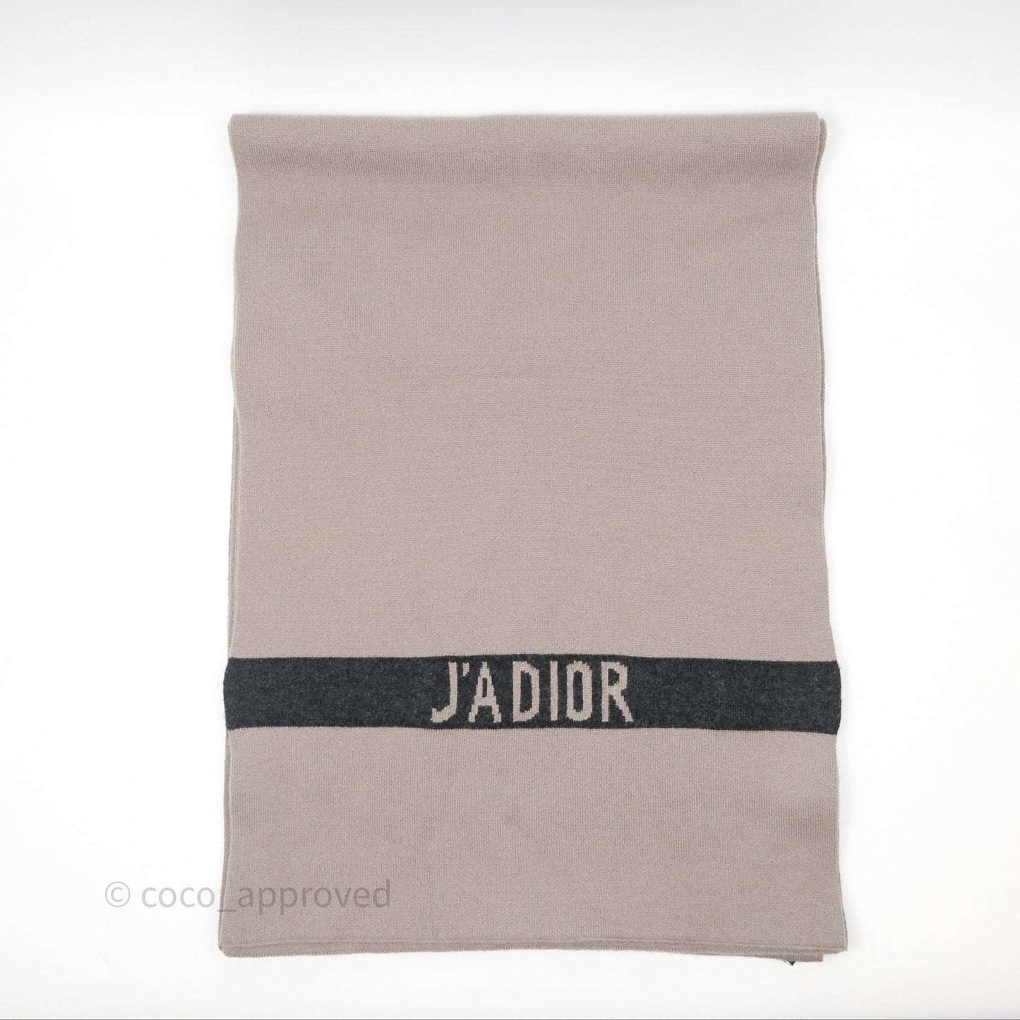 Christian Dior Logo Stripe Cashmere Scarf Taupe/ Black