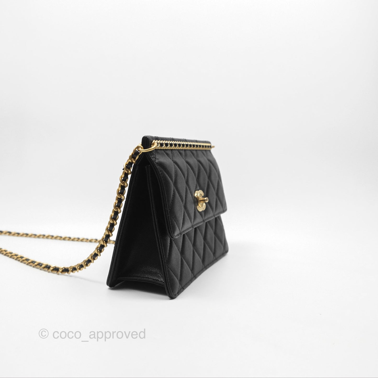 Chanel Chain Flap Bag Black Caviar Aged Gold Hardware 23A