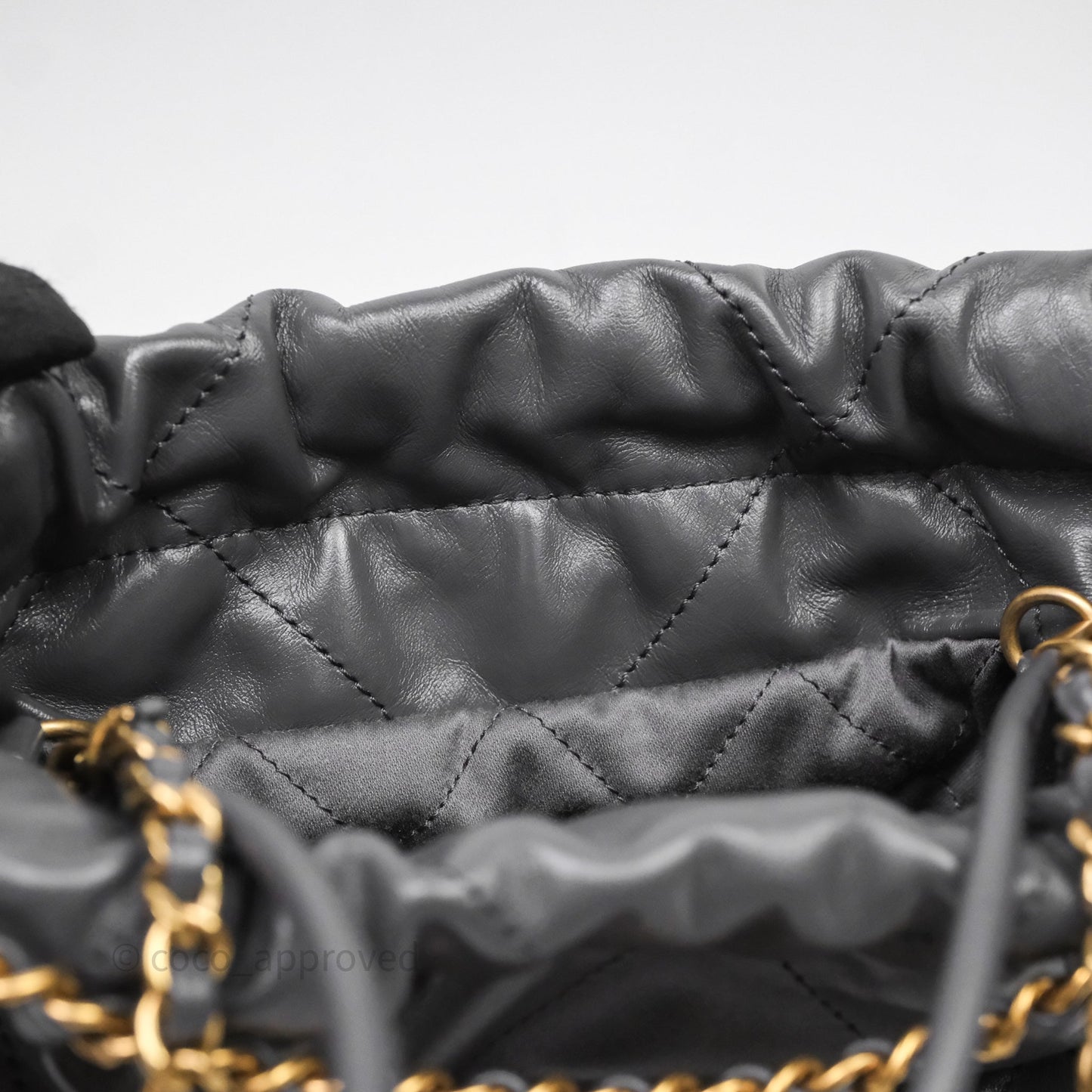 Chanel 22 Mini Bag Dark Grey Shiny Crumpled Calfskin Aged Gold Hardware