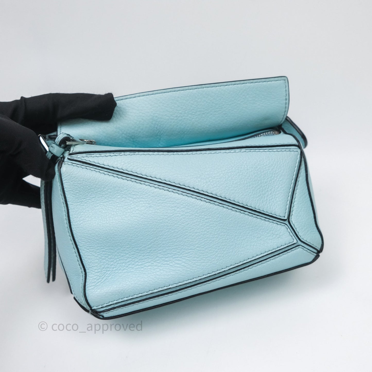 Loewe Mini Puzzle Bag Light Blue Calfskin Silver Hardware