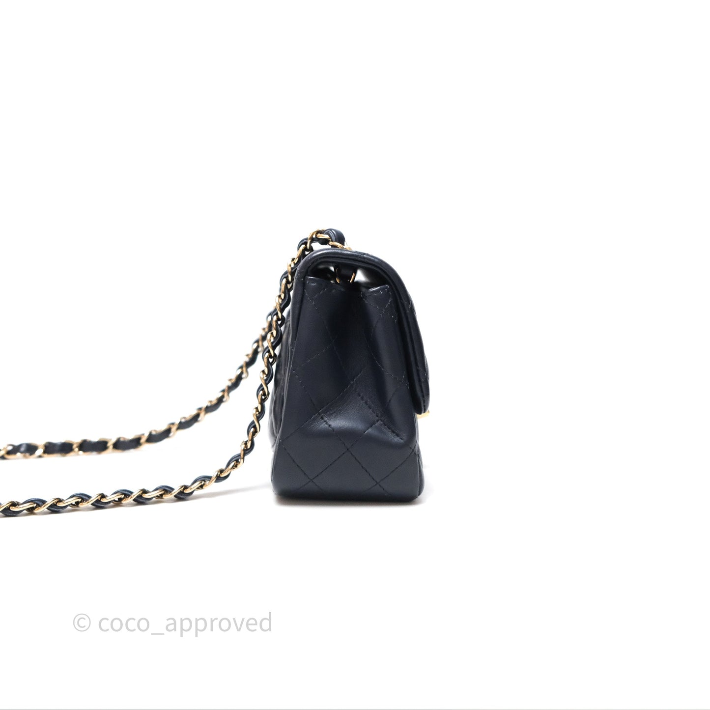 Chanel Mini Square Flap Quilted Navy Lambskin Gold Hardware
