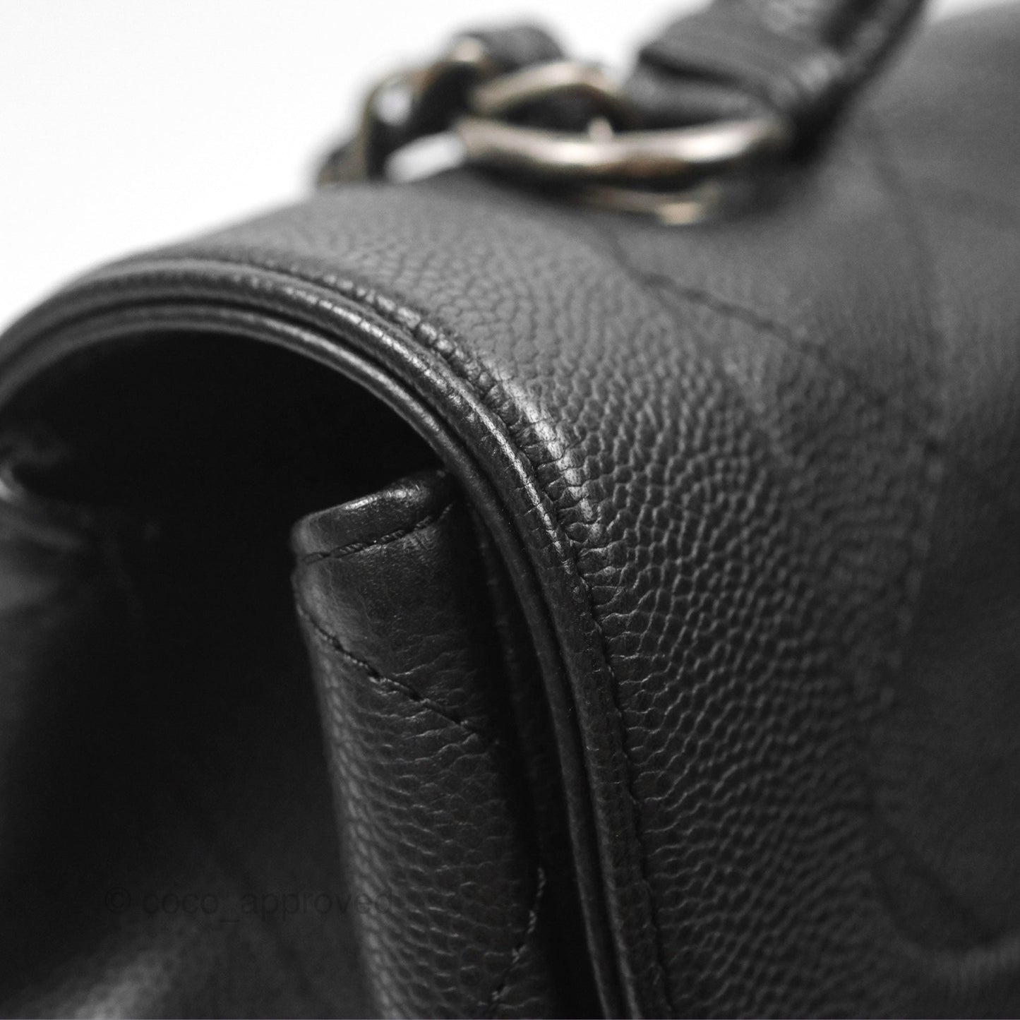 Chanel Top Handle Flap Bag Black Caviar Ruthenium Hardware