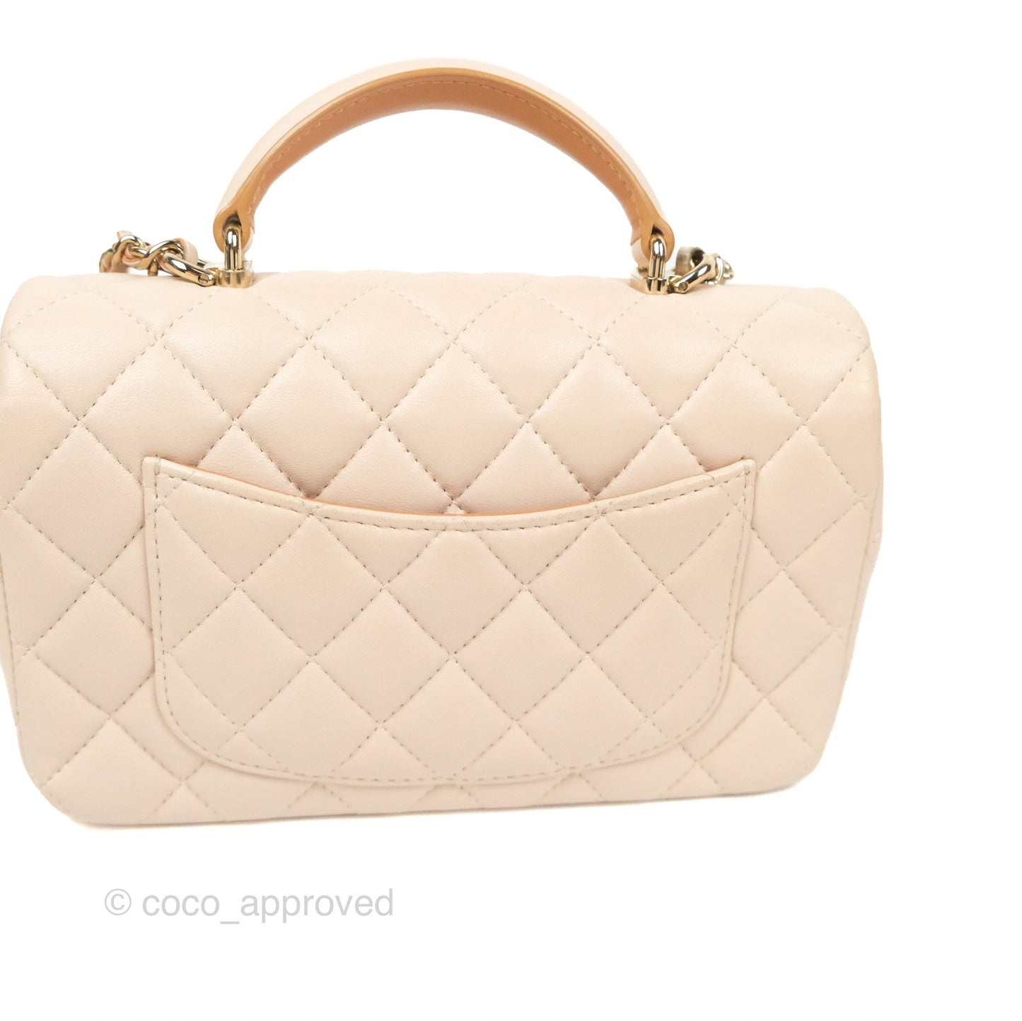 Chanel Top Handle Mini Rectangular Flap Bag Ecru/Beige Lambskin Gold Hardware 23P