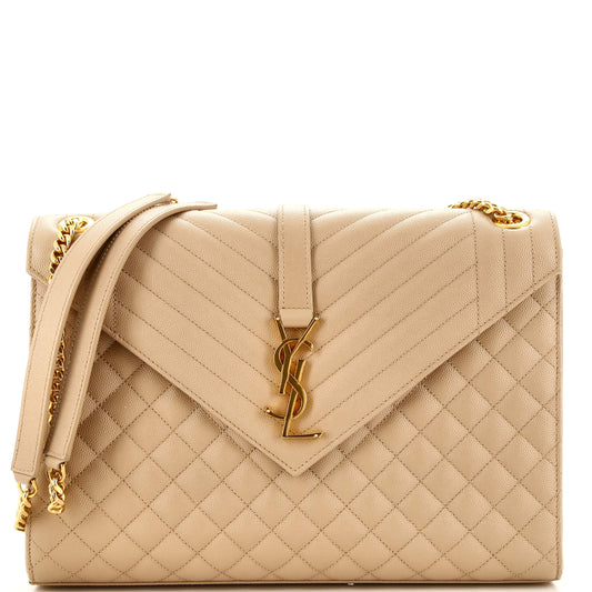 Luxury Saint Laurent Classic Monogram Envelope Satchel Mixed Matelasse Leather Large