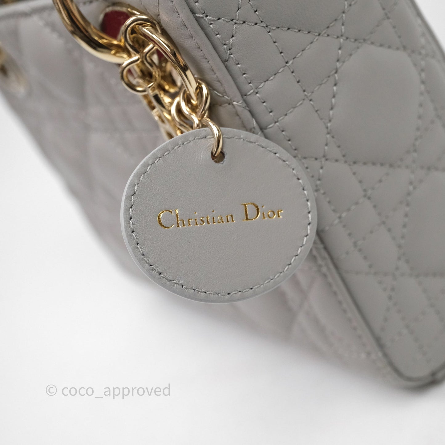 Christian Dior Mini Lady Dior Gray Lambskin Cannage Diamonds Gold Hardware