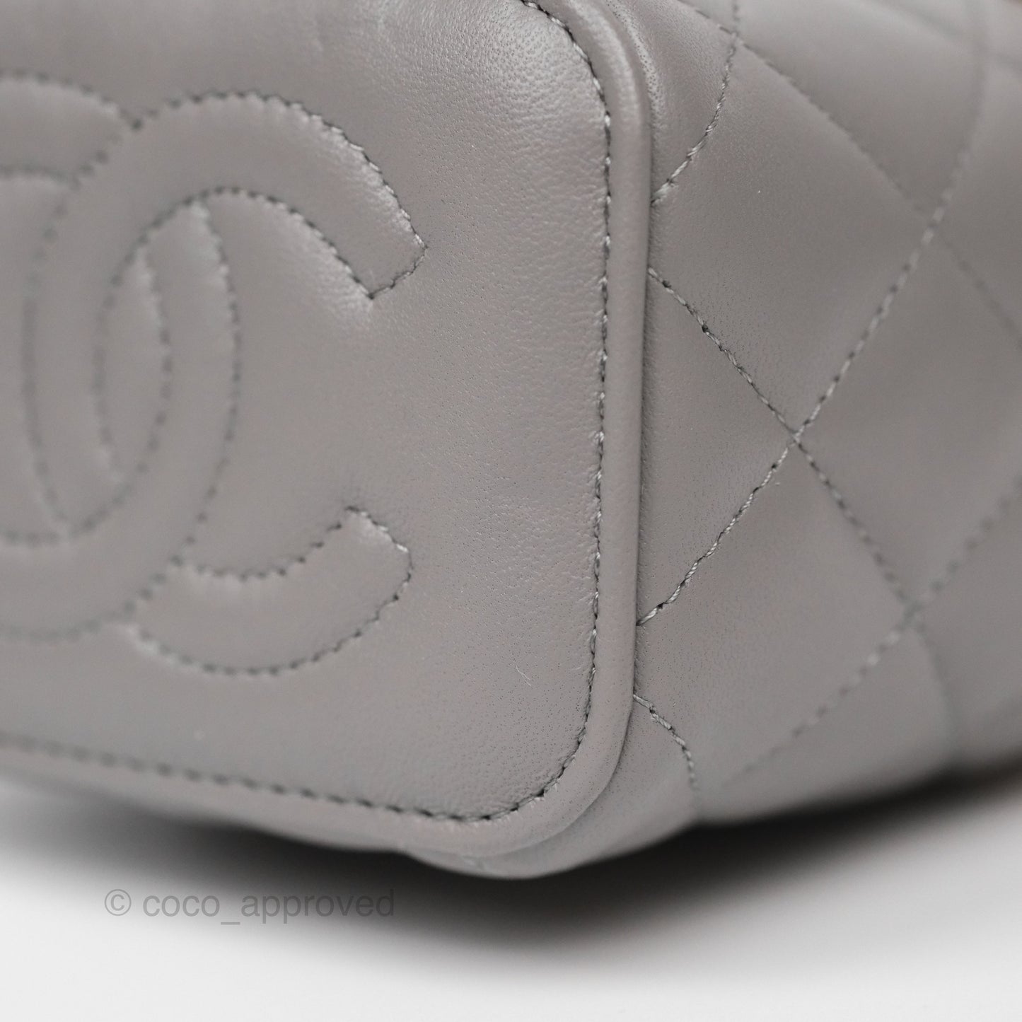 Chanel Mini Metal Top Handle Vanity With Chain Grey Lambskin Aged Gold Hardware