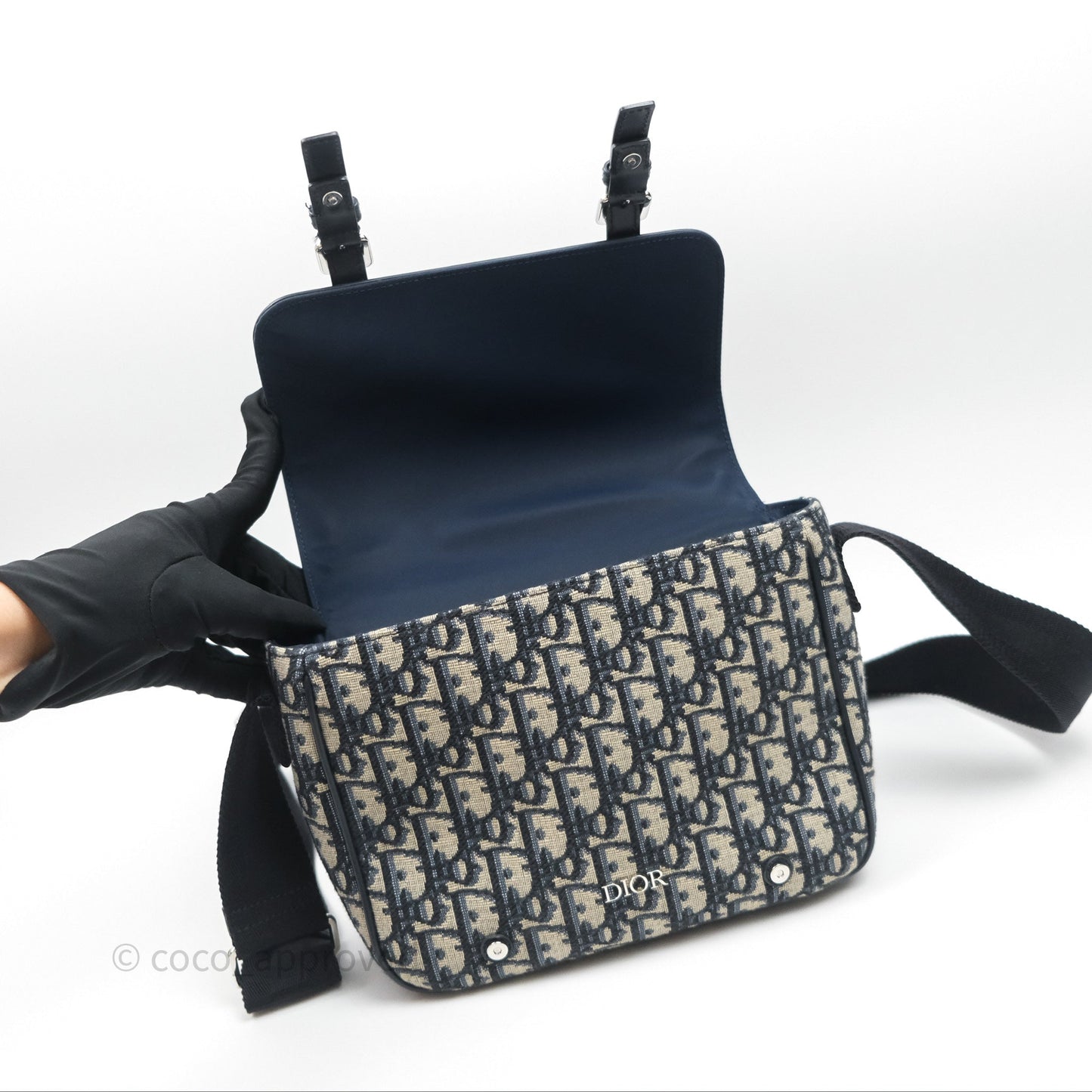 Christian Dior Messenger Bag Smooth Calfskin Blue Dior Oblique Jacquard