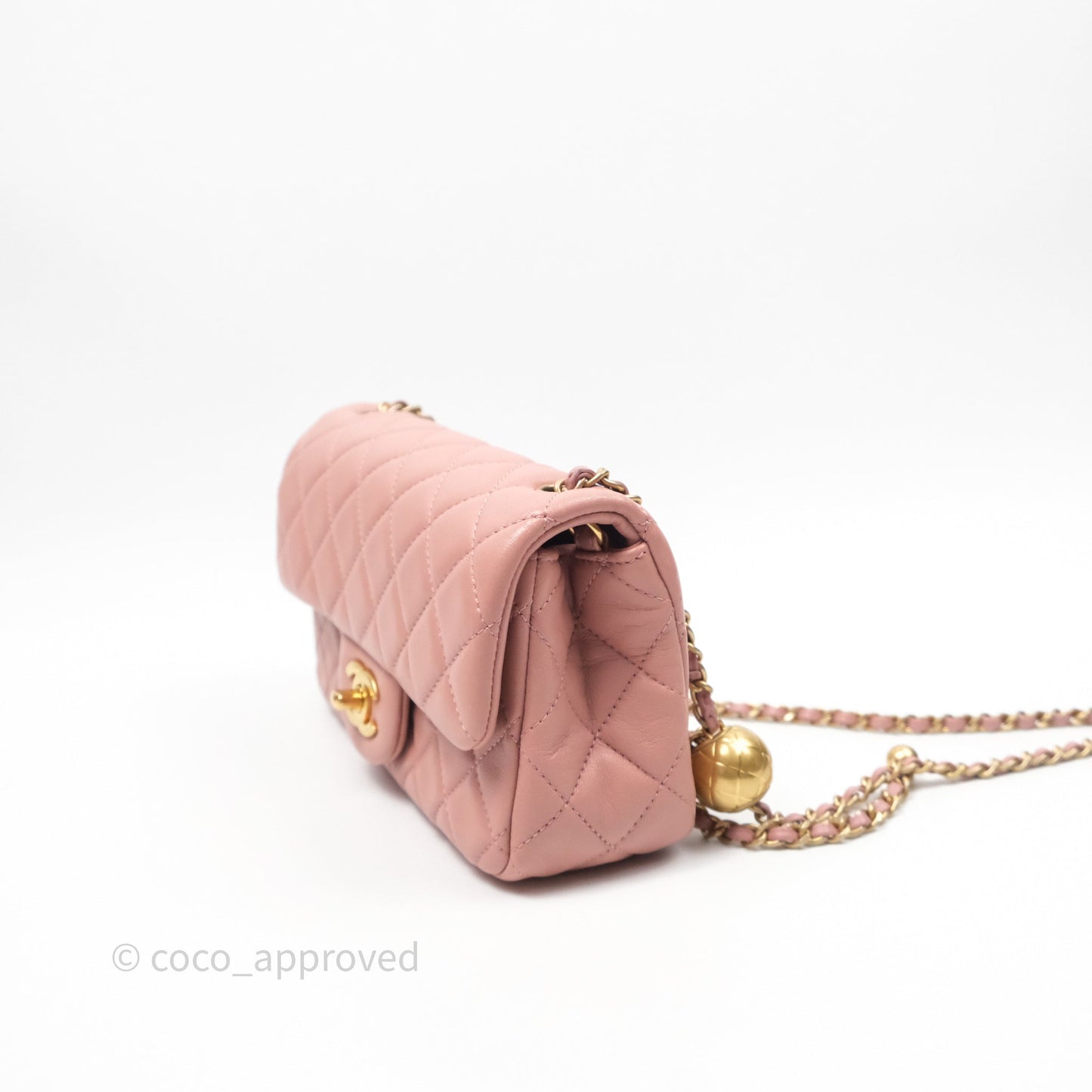 Chanel Mini Rectangular Pearl Crush Dusty Pink Lambskin Aged Gold Hardware
