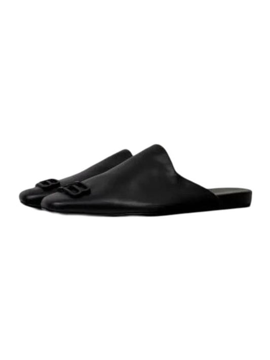 Luxury Balenciaga Cozy BB Logo Mule Slippers Black