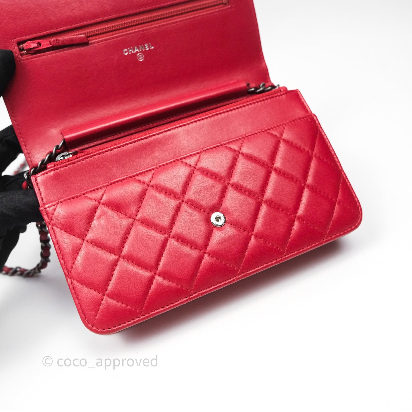 Chanel Boy Wallet on Chain WOC Red Lambskin Ruthenium Hardware