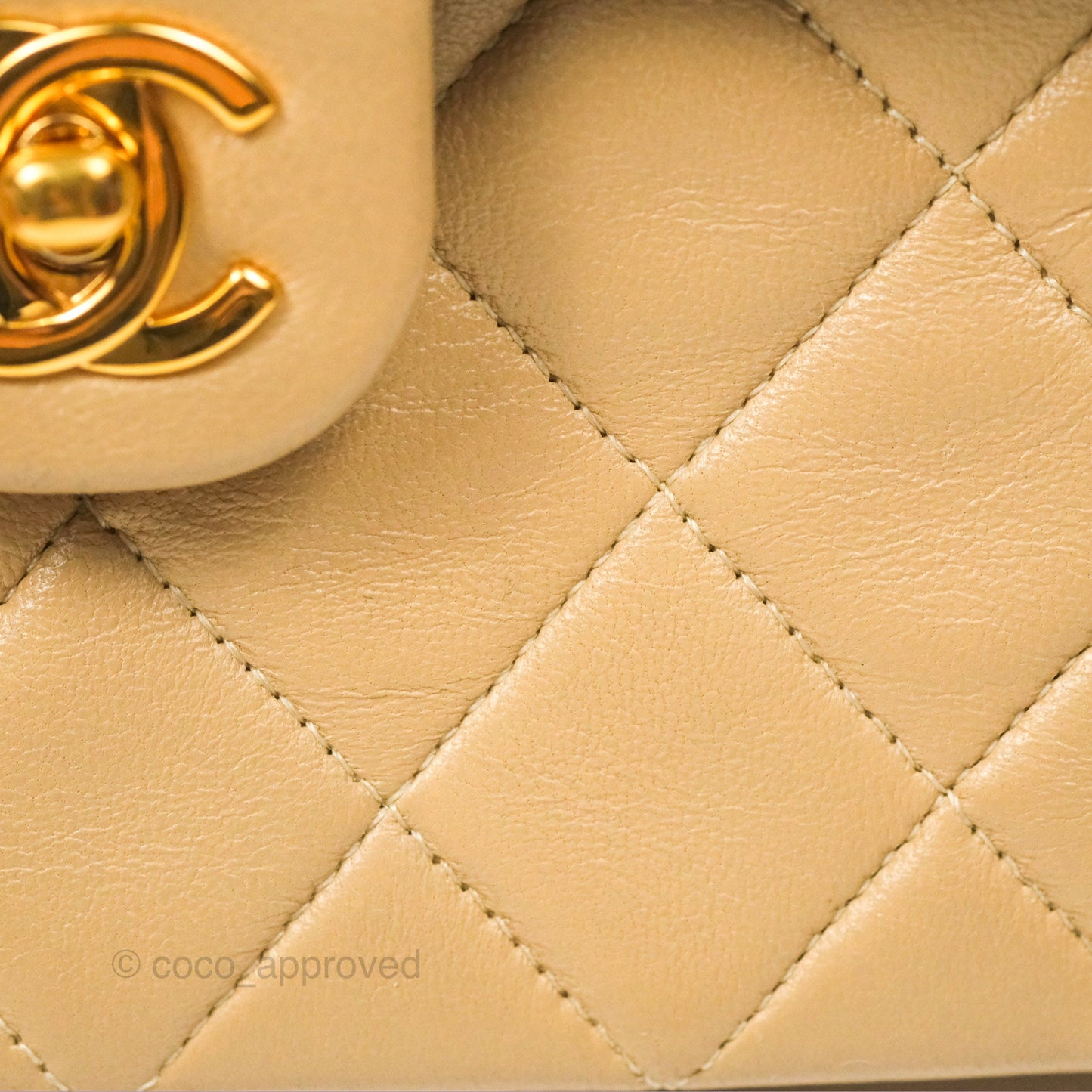 Chanel Vintage Square Flap Bag Beige Lambskin 24K Gold Hardware