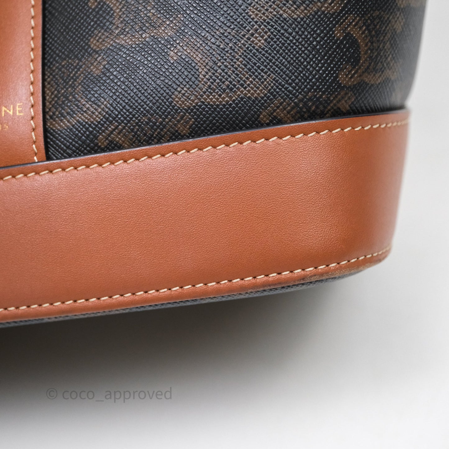 Celine Small Bucket Triomphe Canvas Tan Calfskin