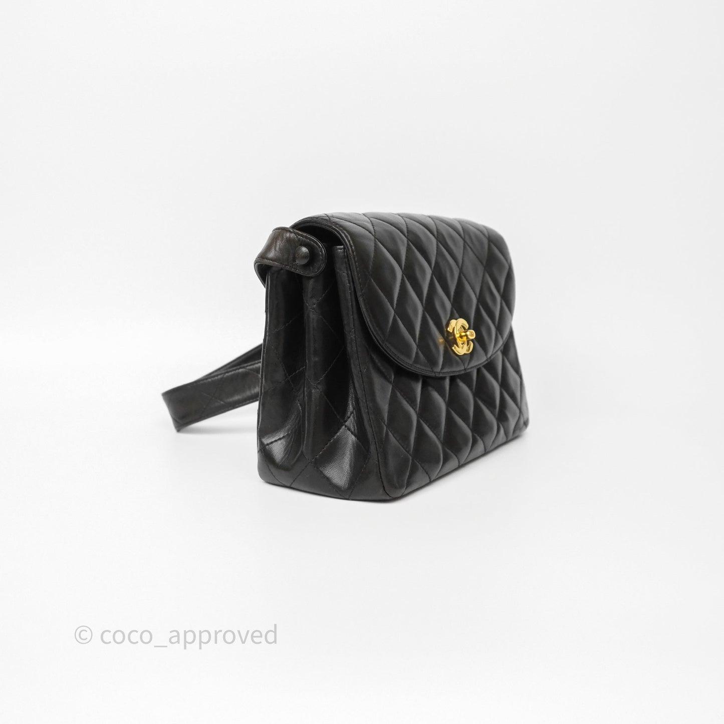 Chanel Vintage Half Moon Flap Shoulder Bag Black Lambskin 24K Gold Hardware