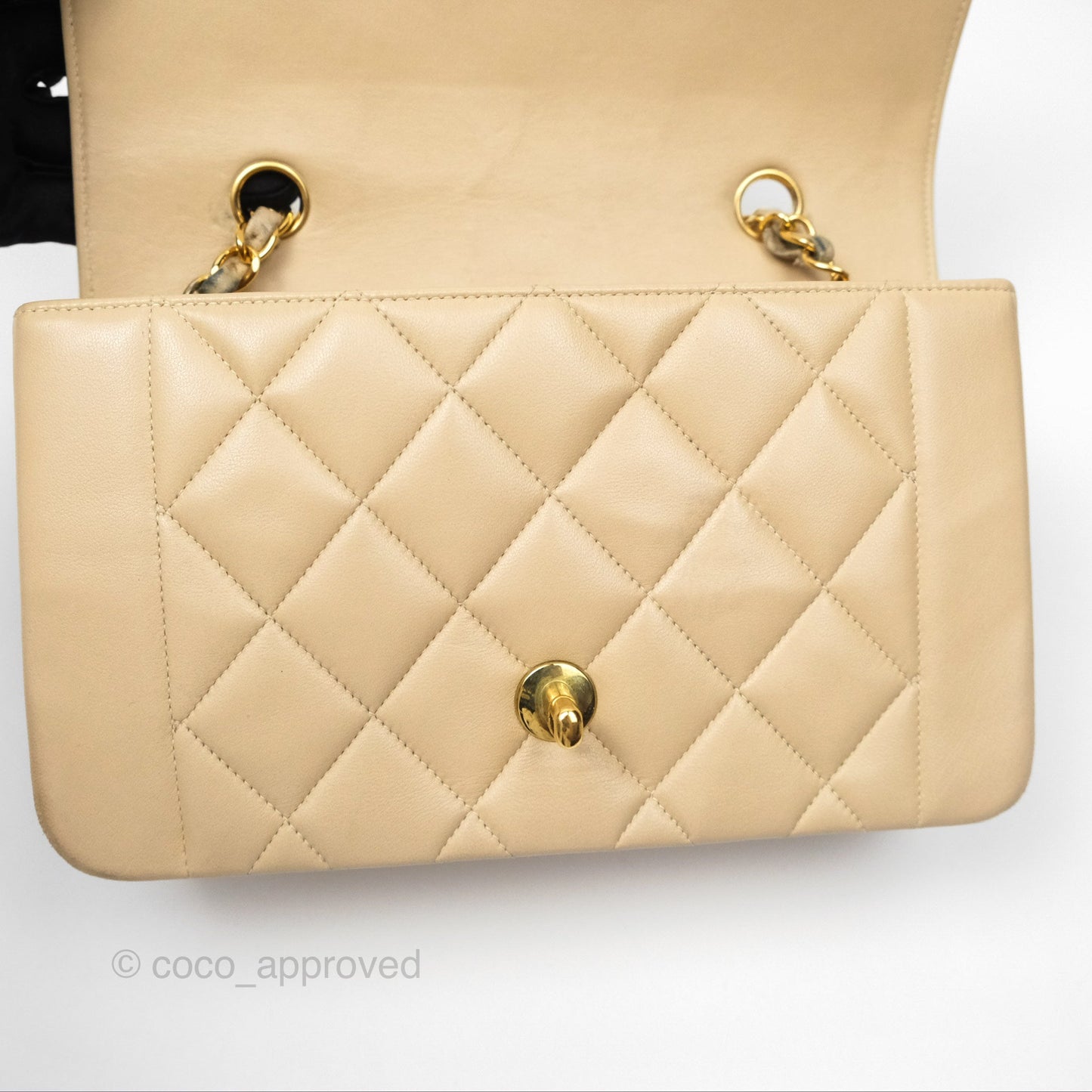 Chanel Vintage Small Quilted Classic Diana Flap Bag Beige Lambskin 24K Gold Hardware