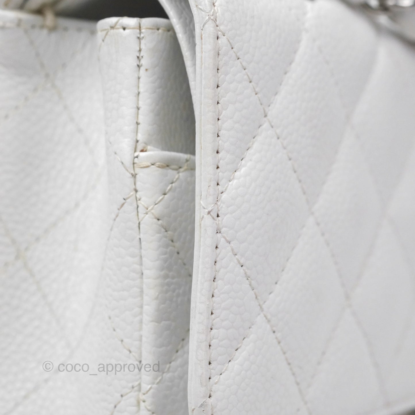 Chanel Classic M/L Medium Double Flap White Caviar Silver Hardware