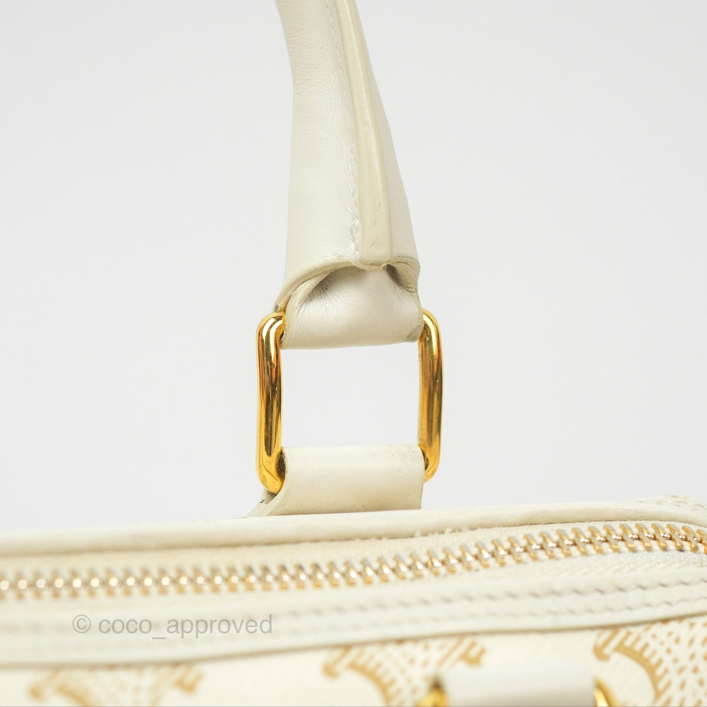 Celine Small Triomphe Canvas Boston Bag White Calfskin