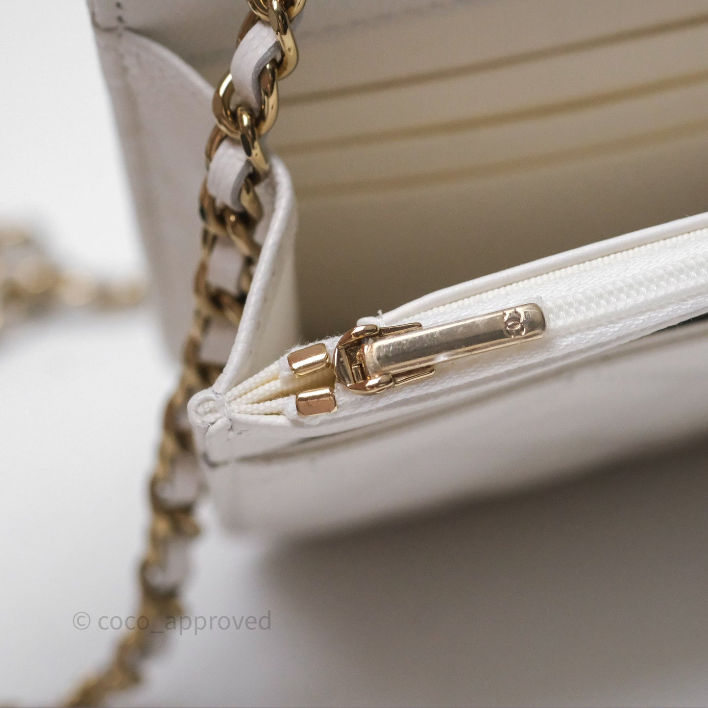 Chanel Crystal CC Wallet on Chain WOC White Caviar Gold Hardware