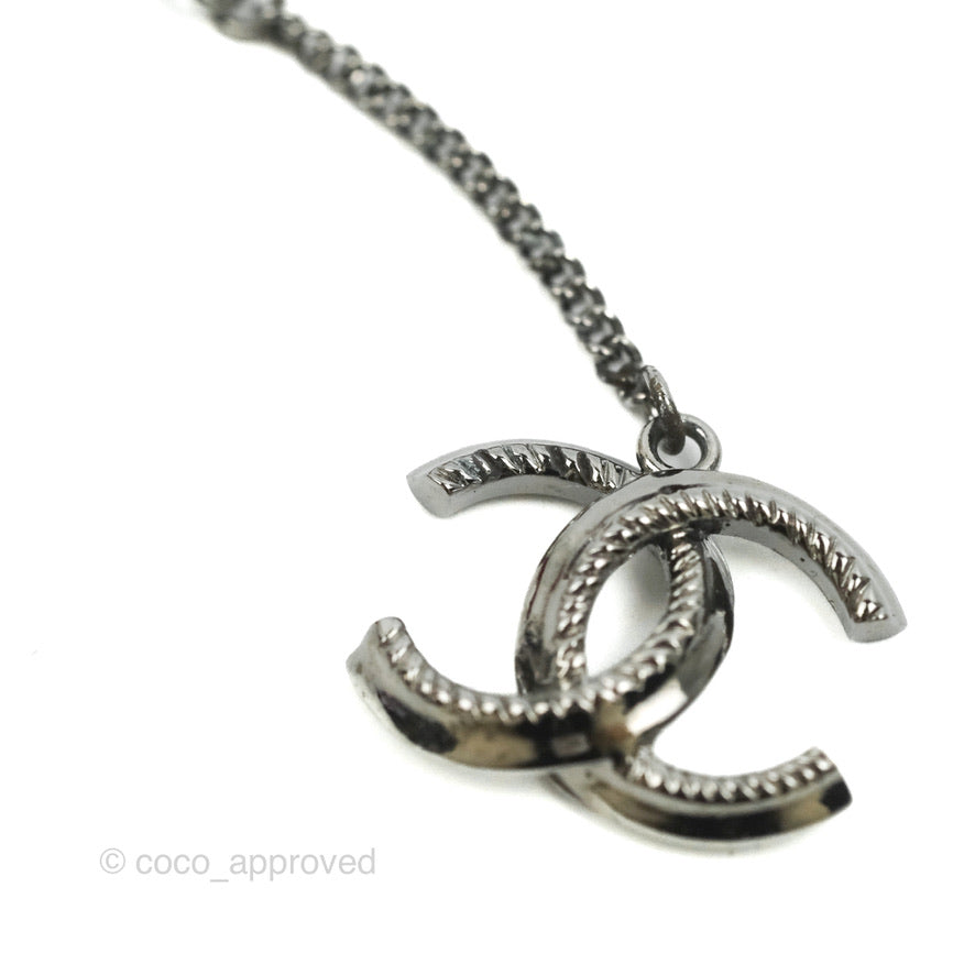 Chanel CC Long Drop Earrings Gun Metal 14A