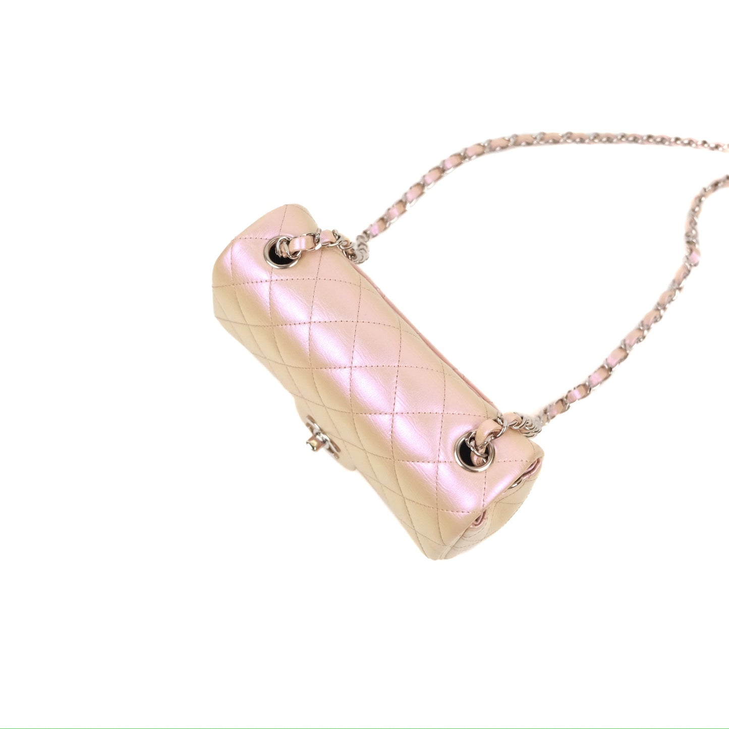 Chanel Quilted Mini Rectangular Iridescent Pink Calfskin Silver Hardware