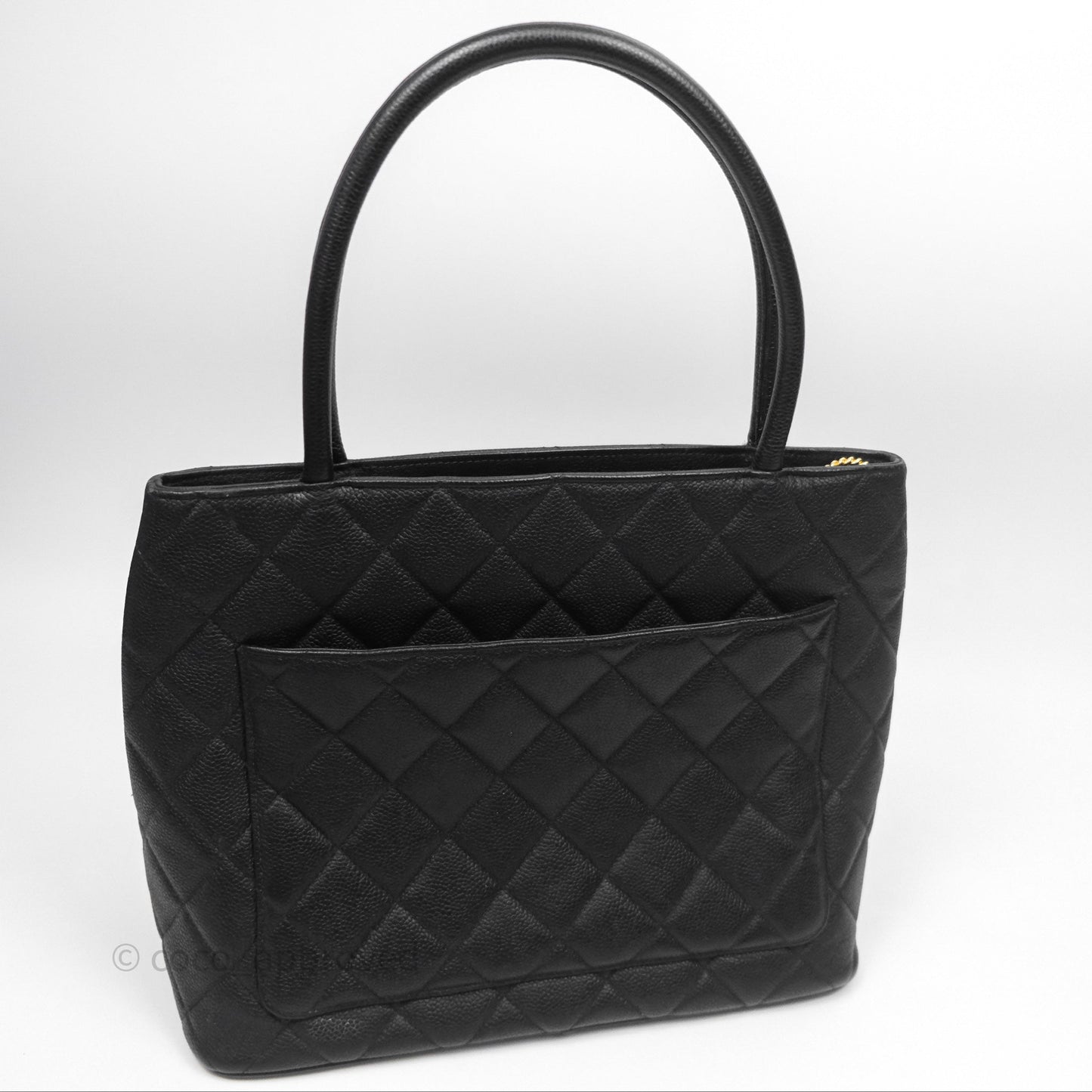 Chanel Vintage Medallion CC Black Caviar Tote Bag Gold Hardware