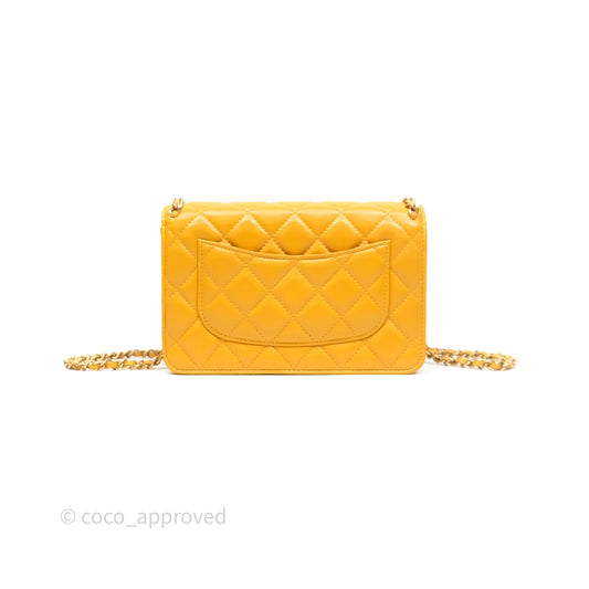 Chanel Quilted Classic Chain Around WOC Yellow Lambskin Aged Gold Hardware