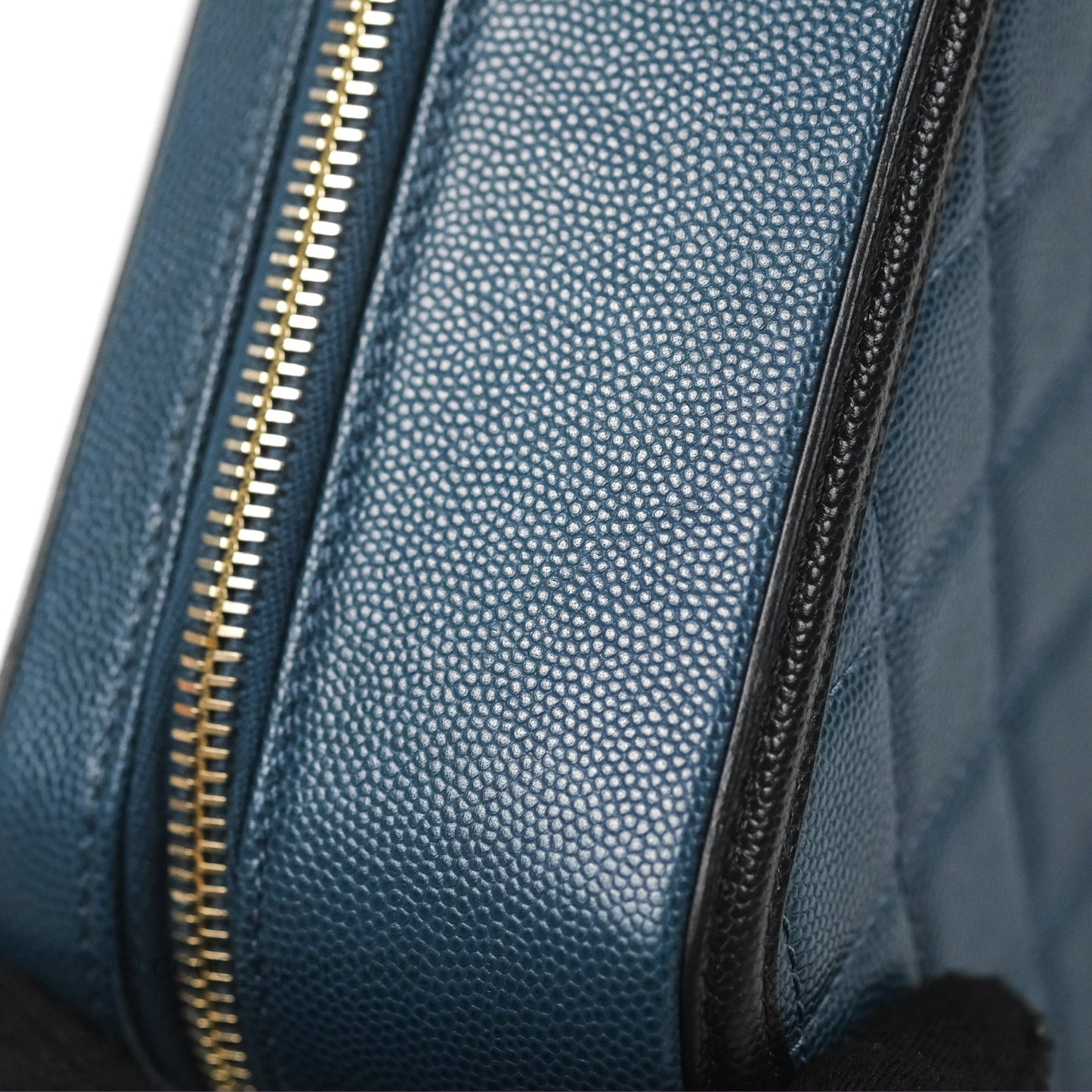Chanel Quilted Medium CC Filigree Vanity Case Navy Black Caviar Aged Gold Hardware