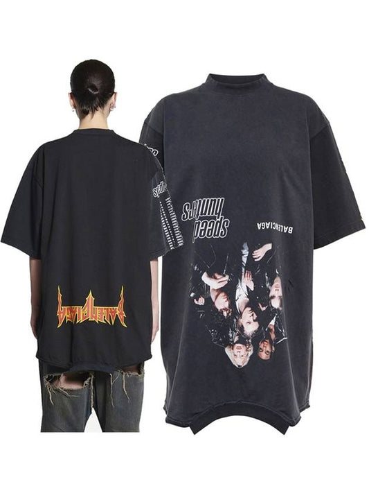 Luxury Balenciaga Speed Hunter Upside Down Oversized Short Sleeve T-shirt Black