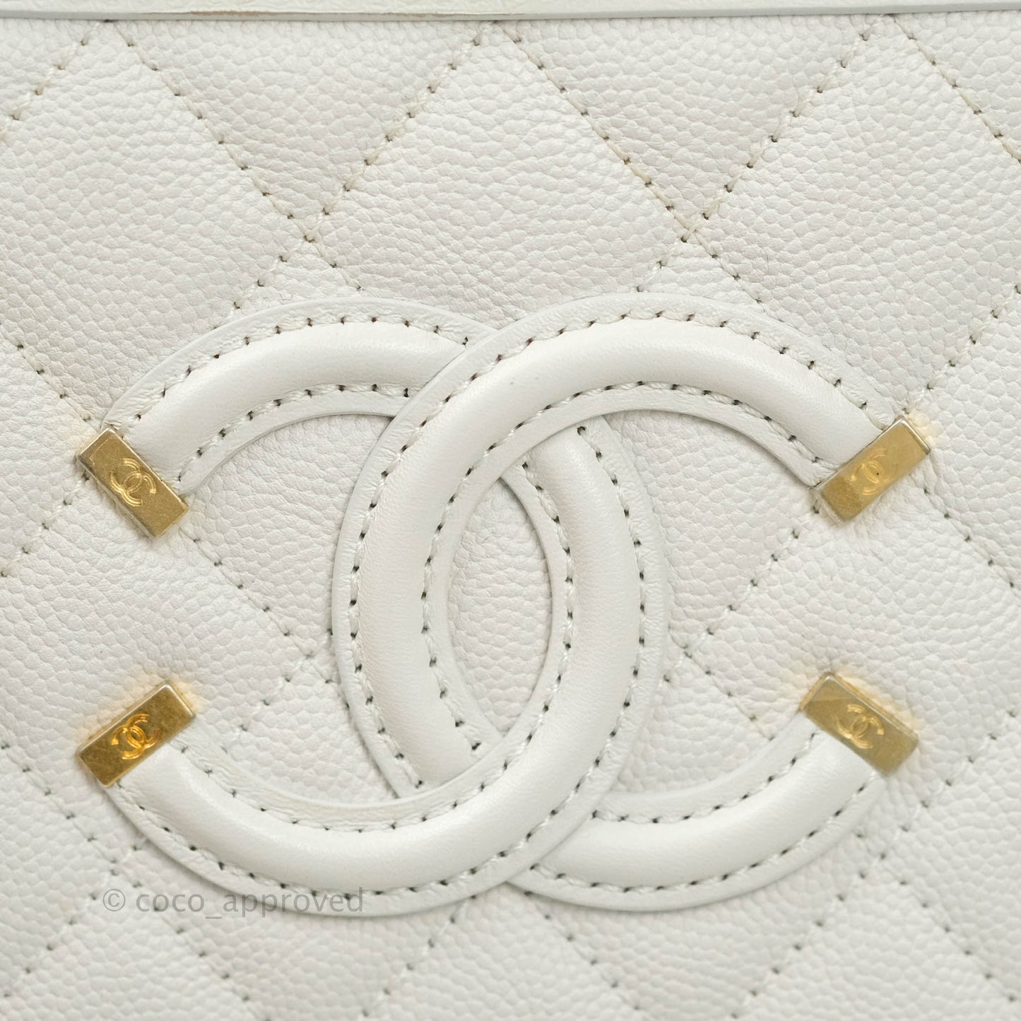 Chanel Quilted Small CC Filigree Vanity Case White Caviar