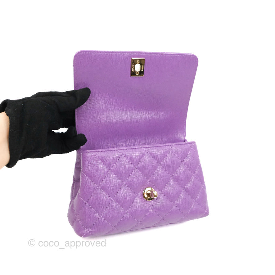 Chanel Mini Coco Handle Quilted Purple Caviar Gold Hardware