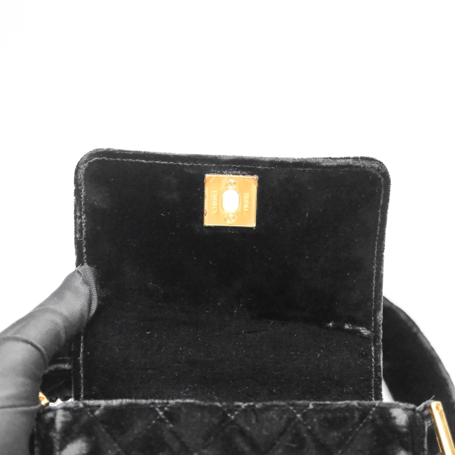 Chanel Vintage Mini Flap Bag Black Velvet Gold Hardware