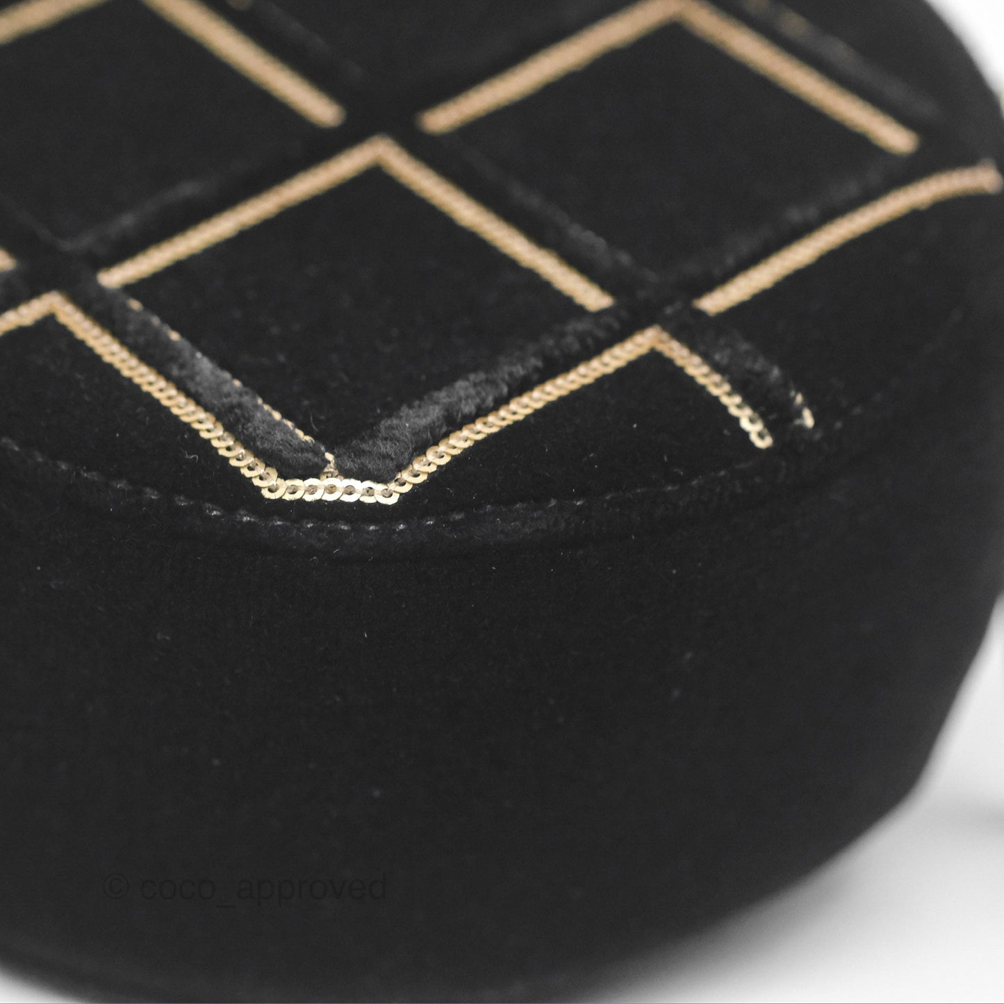 Chanel Quilted Round Clutch With Chain Black Velvet Gold Hardware